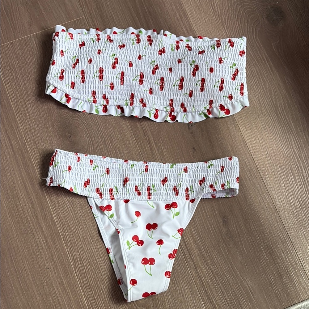 BRAND NEW  White and Red Cherry Print bikini